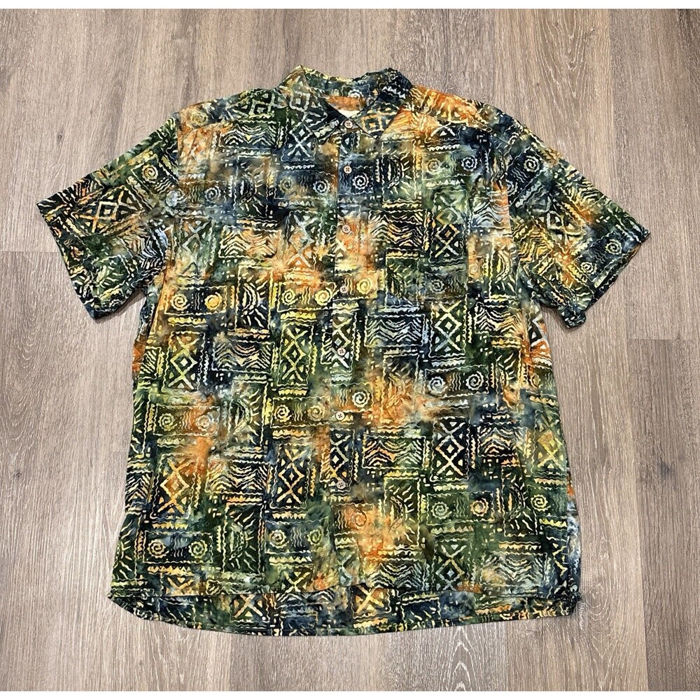 Territory Ahead Shirt Mens XL Tribal Colorful Abstract Batik Camp Aloha Rayon